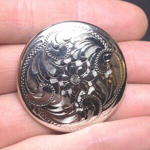 VTG Sterling Silver 925 Flower & Scroll Design Embossed Circle Pin Size 0.75''
